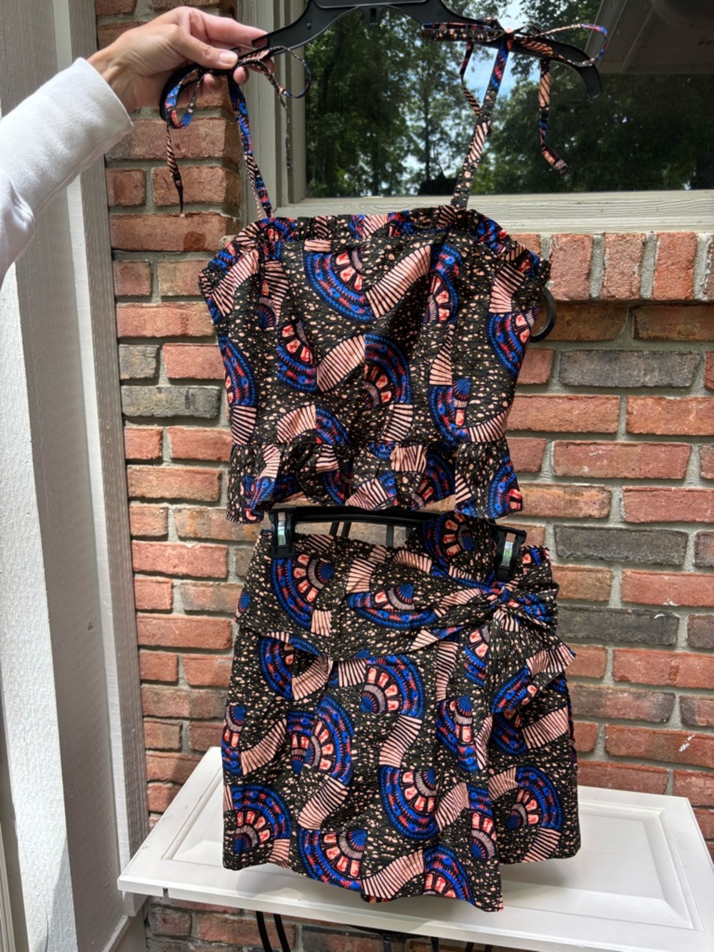 Ulla Johnson Black Tank & Skirt Set with Blue and Pink Print